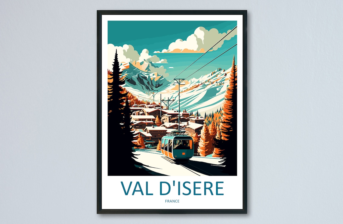 Val d'Isere France Cable Car Alpine Ski Village Travel Poster