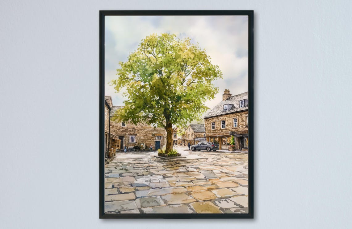 Grassington Village Green Great Tree Stone Cottages Dales Scene Poster