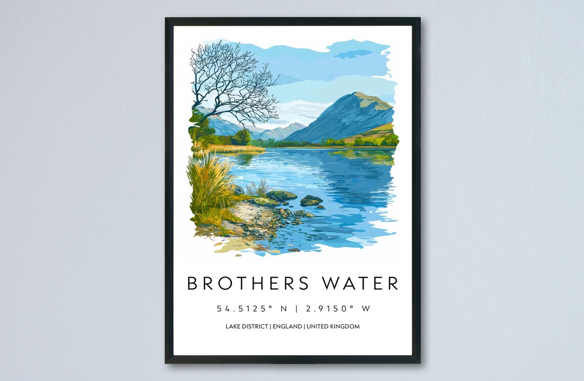 Brothers Water Lake District Mountain Lake Watercolor Poster