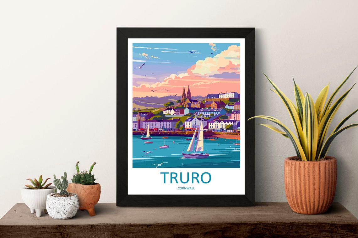 Truro Cornwall Harbor Sailboats Sunset Cathedral View Poster - Image 3