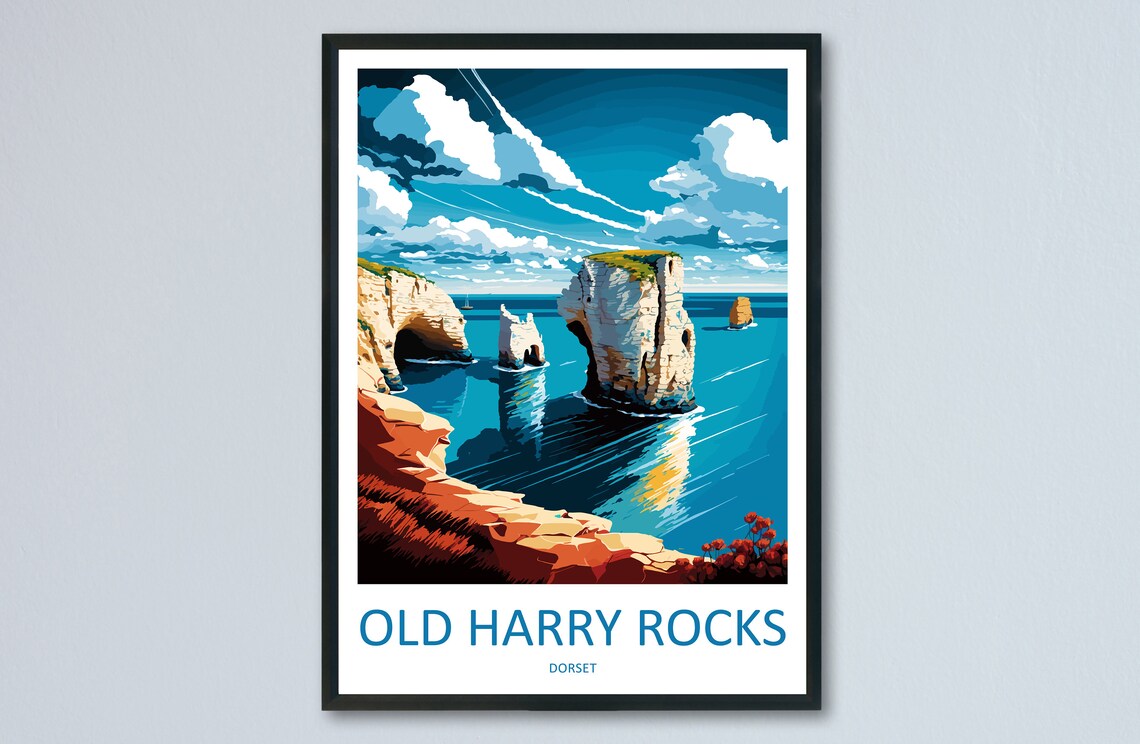 Old Harry Rocks Dorset White Chalk Cliffs Over Turquoise Sea Poster