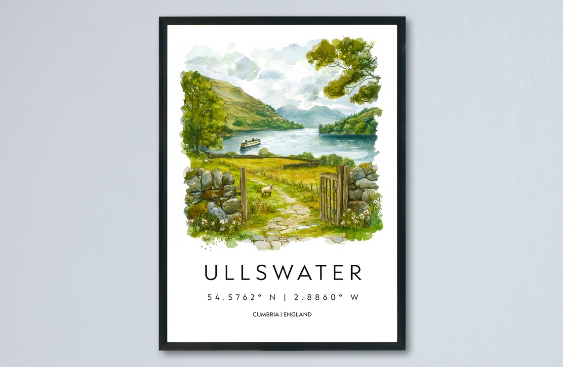 Ullswater Lake District England Cumbria Watercolor Landscape Poster