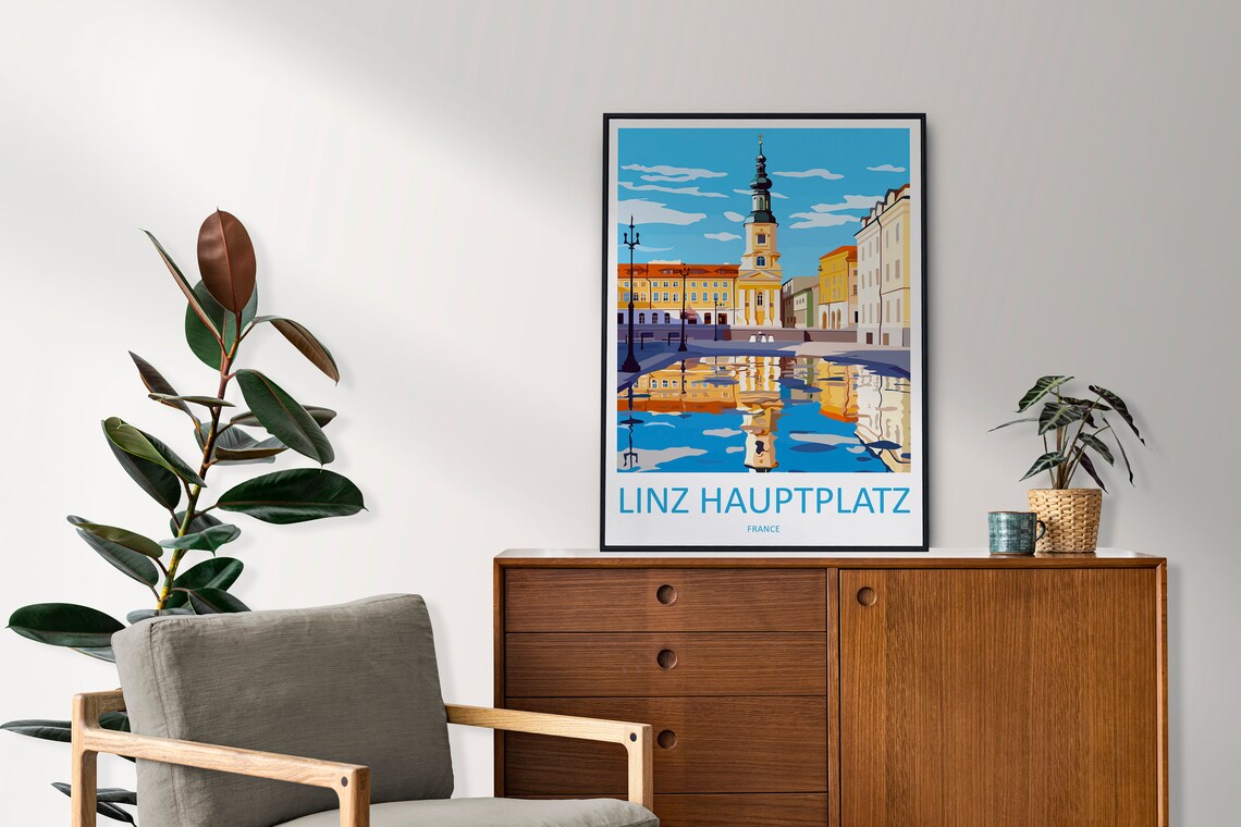 Linz Hauptplatz France Historic Square Water Reflection Travel Poster - Image 2