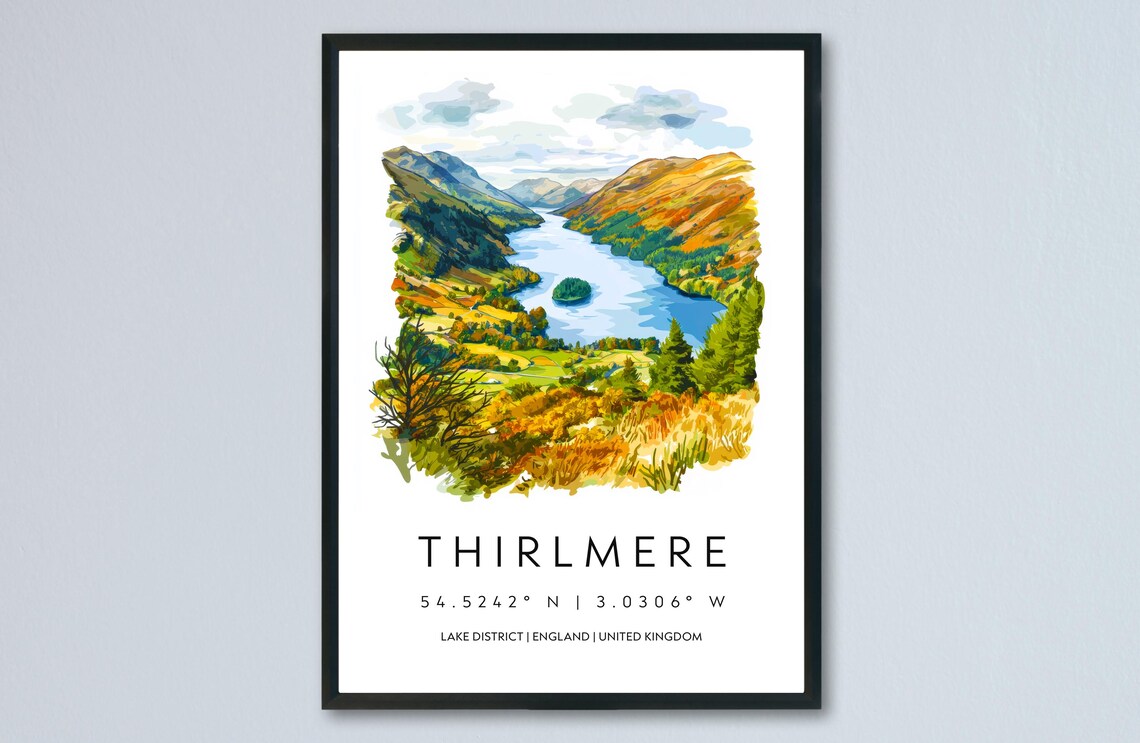 Thirlmere Reservoir Autumn Fells Lake District Watercolor Poster