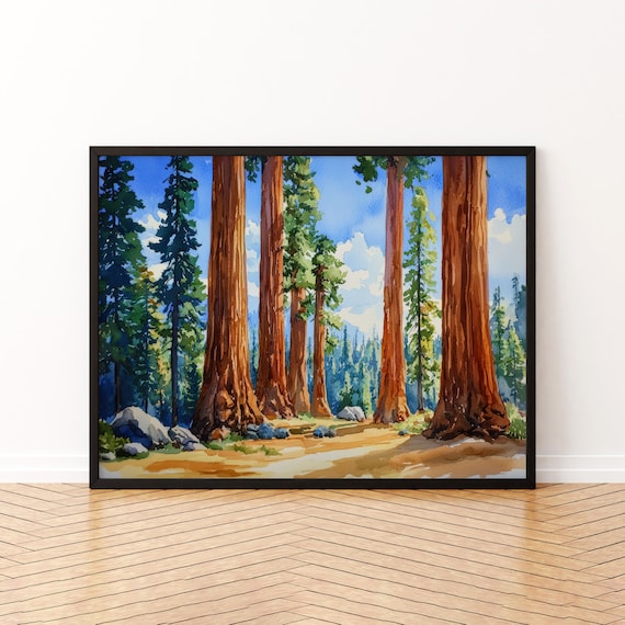 Sequoia National Park Giant Redwood Trees Watercolor Travel Print