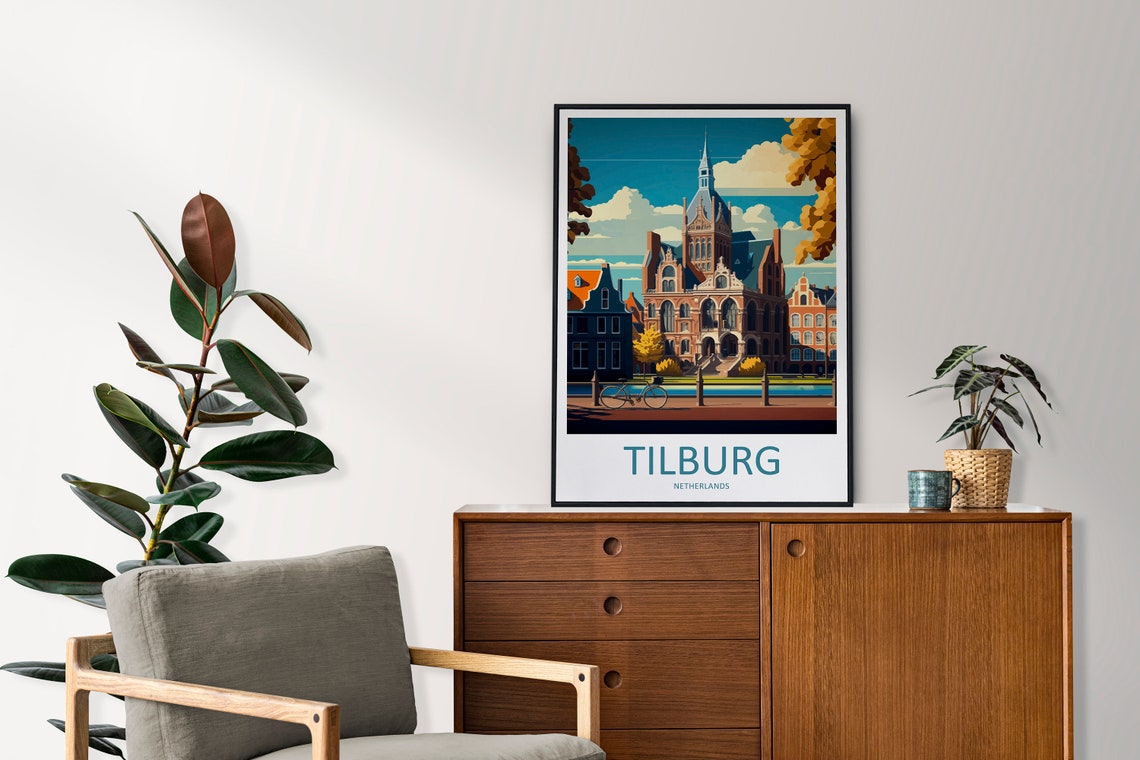 Tilburg Netherlands Historic Red Brick Building Retro Travel Poster - Image 2