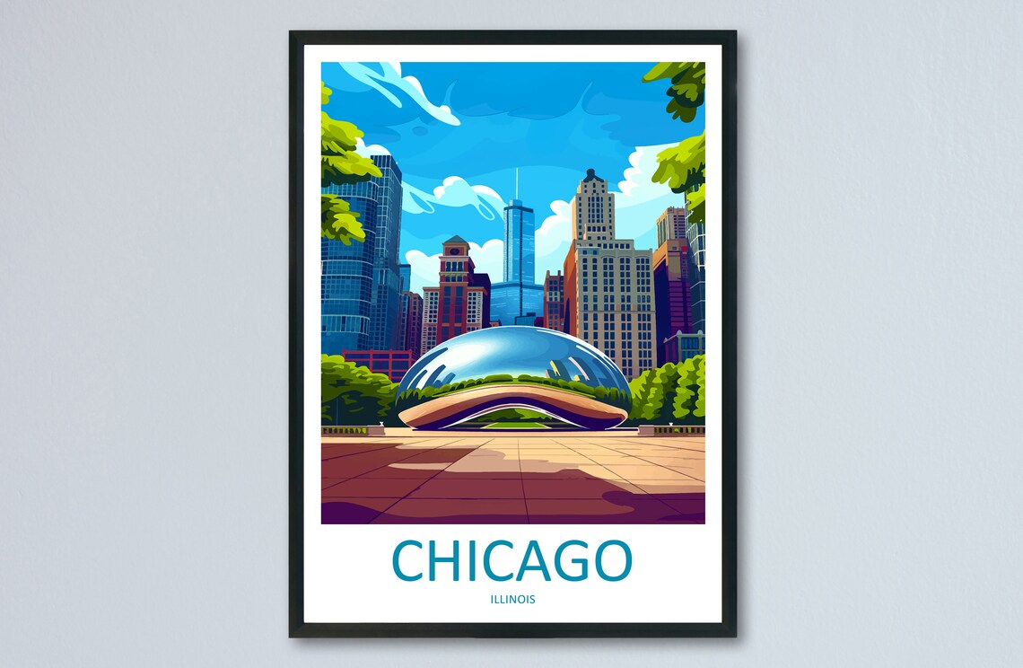 Chicago Travel Poster, Millennium Park Illinois