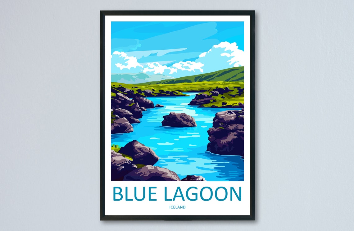 Blue Lagoon Iceland Vivid Turquoise Water Dark Lava Rocks Poster