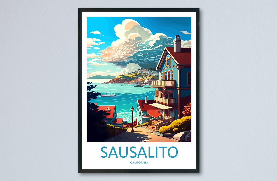 Sausalito Travel Poster, California Wall Art Print