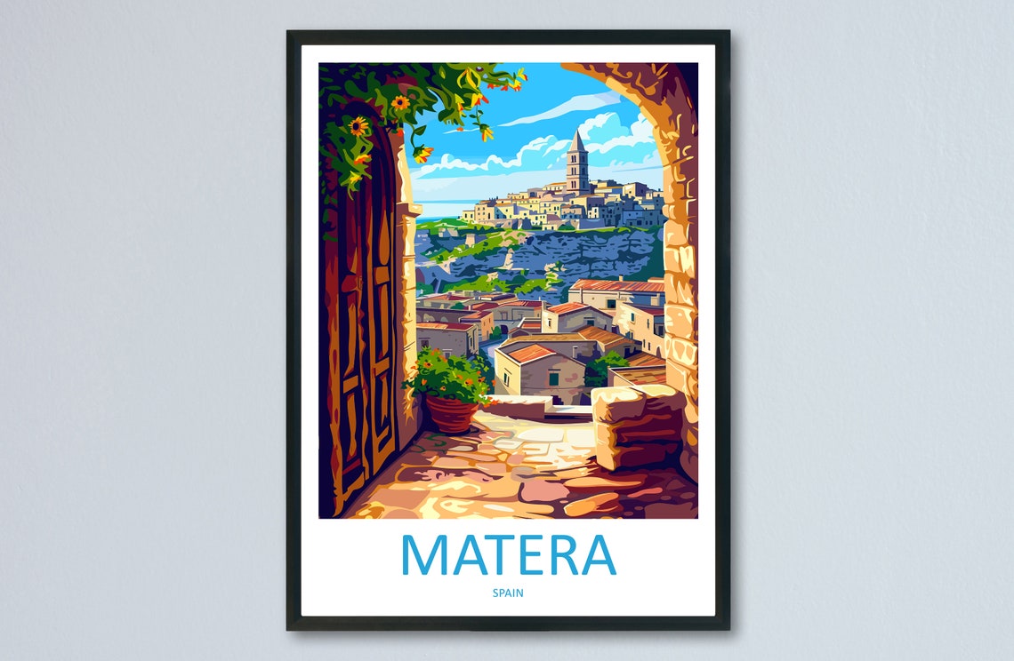Matera Ancient Stone Town Flower Archway Viewpoint Travel Poster