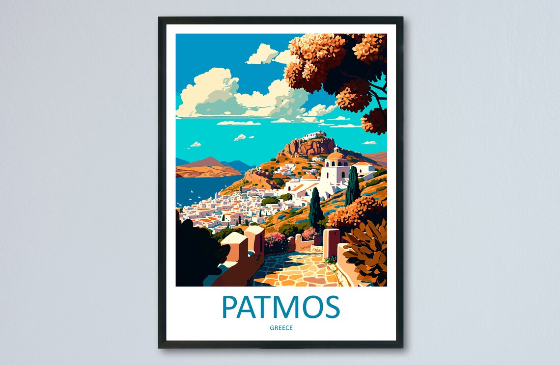 Patmos Greece Travel Poster, Greek Island Wall Art