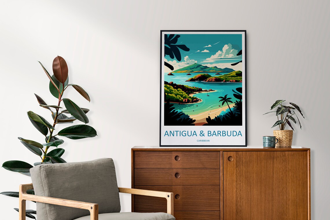 Antigua and Barbuda Caribbean Bay Sailboat Summer Travel Poster - Image 2