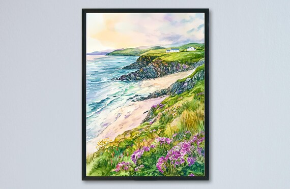 Isle Of Islay Scotland Cove Wildflowers Coastal Watercolor Poster