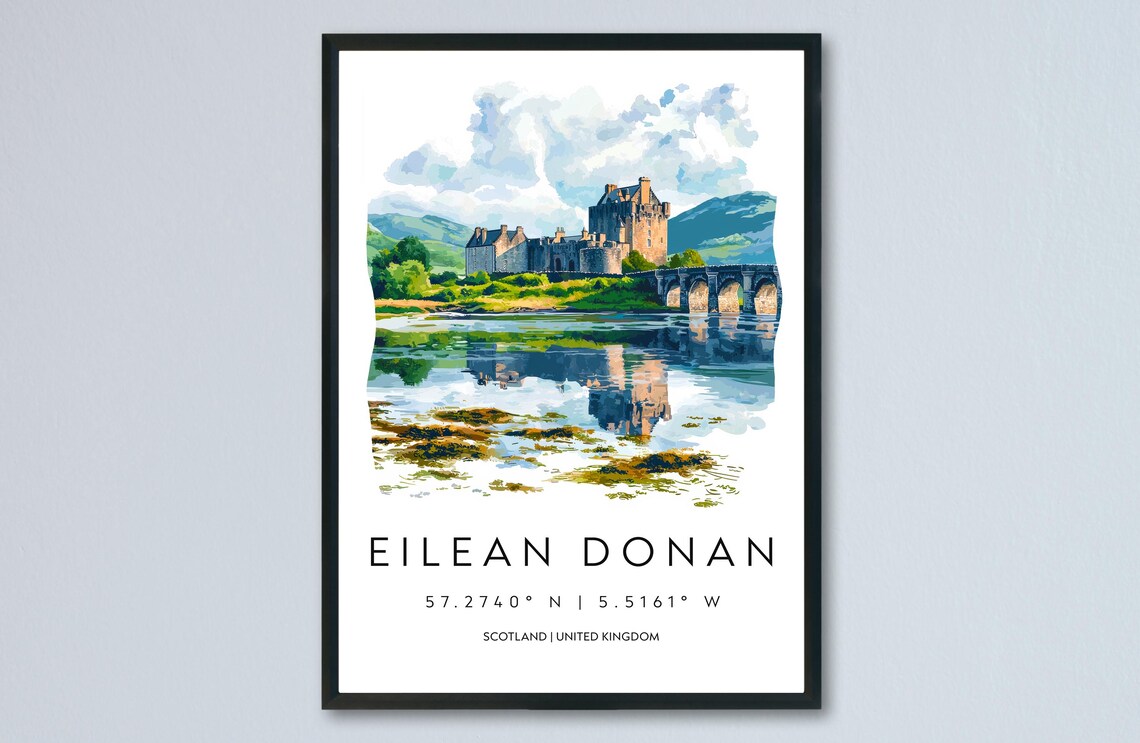 Eilean Donan Castle Scotland Loch Reflection Watercolor Poster