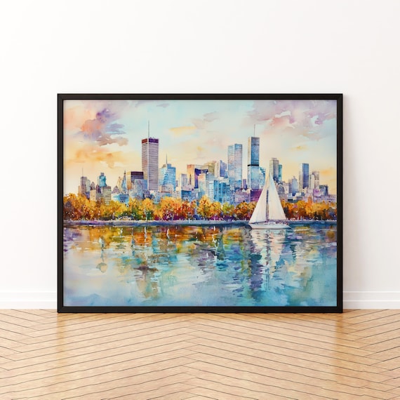 Montreal Skyline Waterfront Sailboat Watercolor Canada Poster