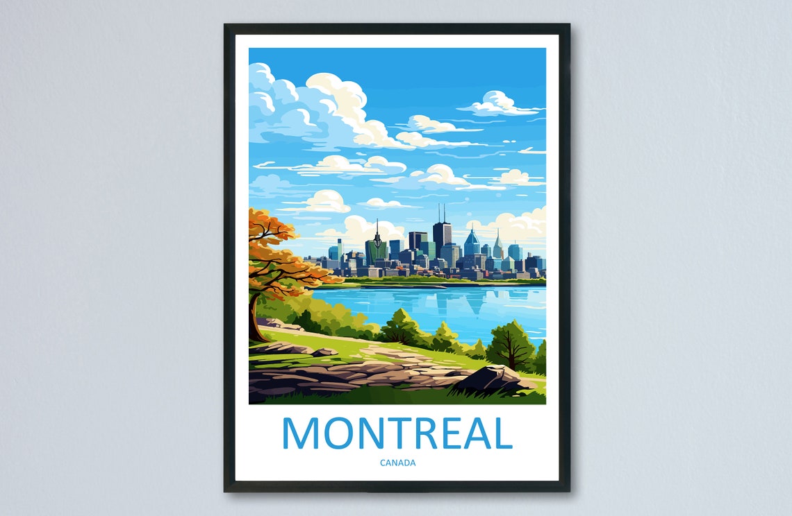 Montreal Canada Downtown Skyline Waterfront Summer Scene Poster