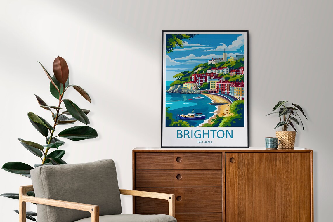 Brighton East Sussex Colorful Seafront Town and Beach Poster - Image 2