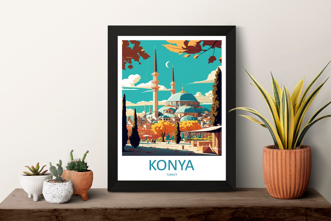Konya Mosque With Twin Minarets Under Crescent Moon Travel Poster - Image 3