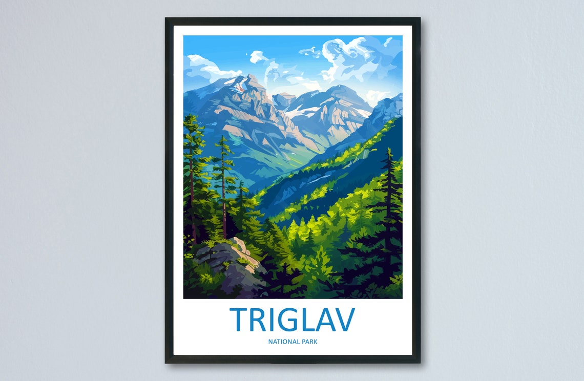 Triglav National Park Alpine Peaks Lush Pine Forest Vintage Poster