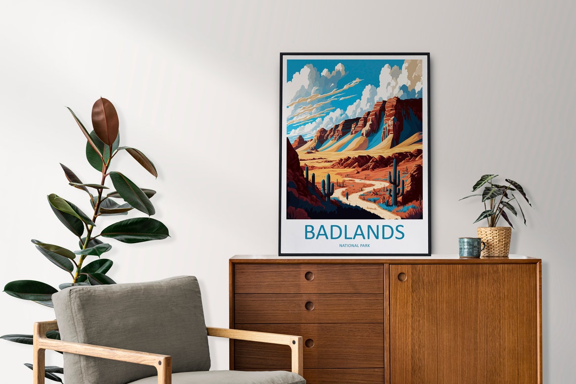 Badlands National Park Desert Buttes Cacti Dramatic Sky Poster - Image 2