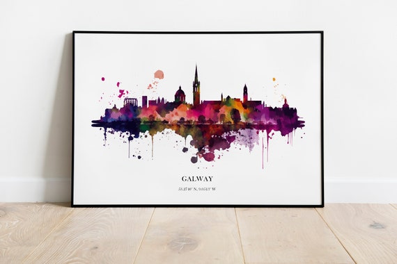 Galway Watercolour Skyline Art Print, Ireland