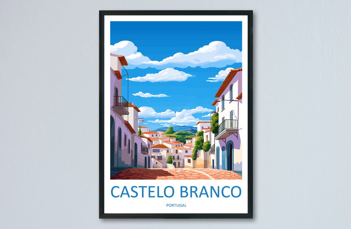 Castelo Branco Whitewashed Street Portugal Town Travel Poster
