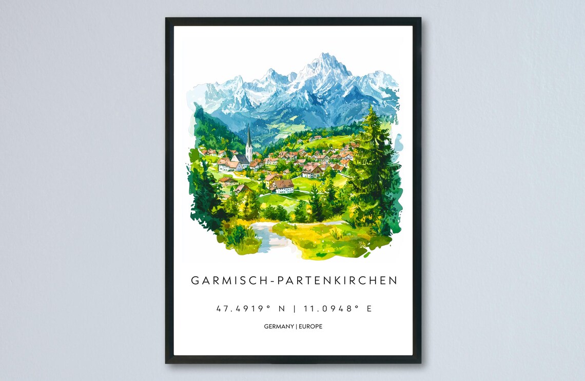 Garmisch Partenkirchen Bavarian Alps Village Snowy Peaks Art Poster