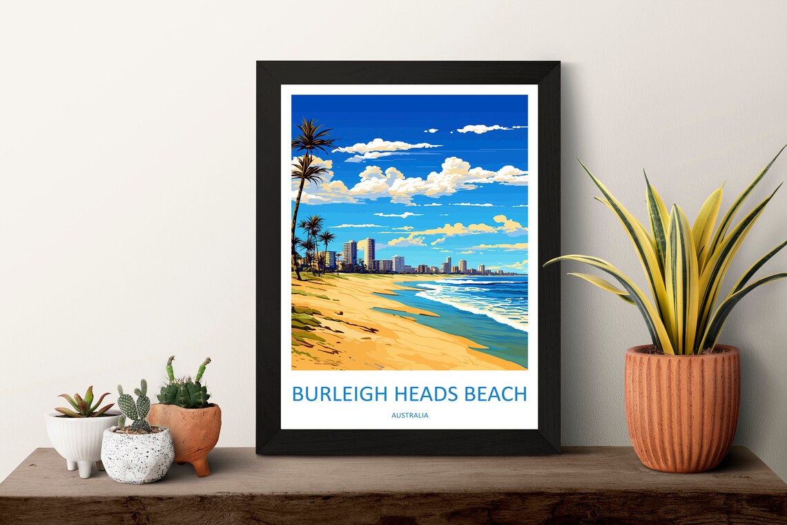 Burleigh Heads Beach Golden Sand Palms and Gold Coast Skyline Poster - Image 3