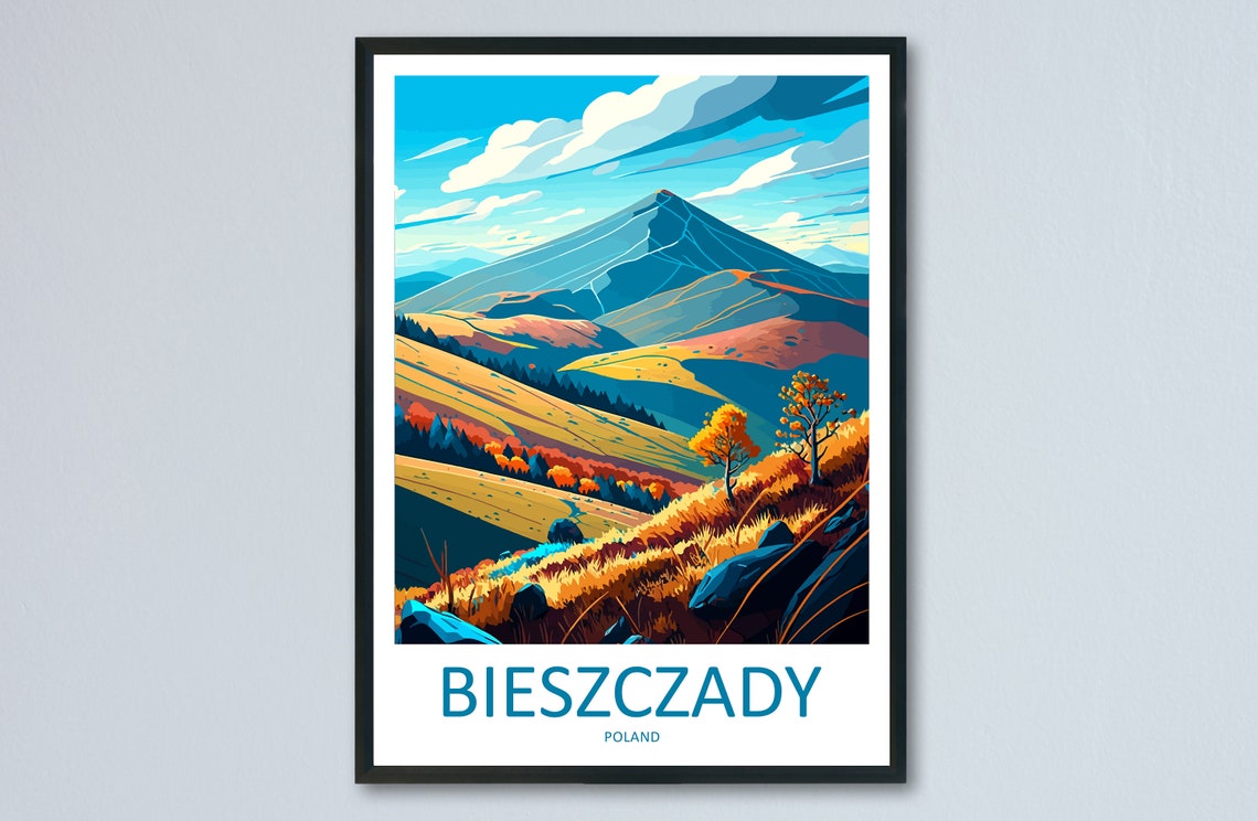 Bieszczady Poland Autumn Mountain Meadow Sunset Travel Poster