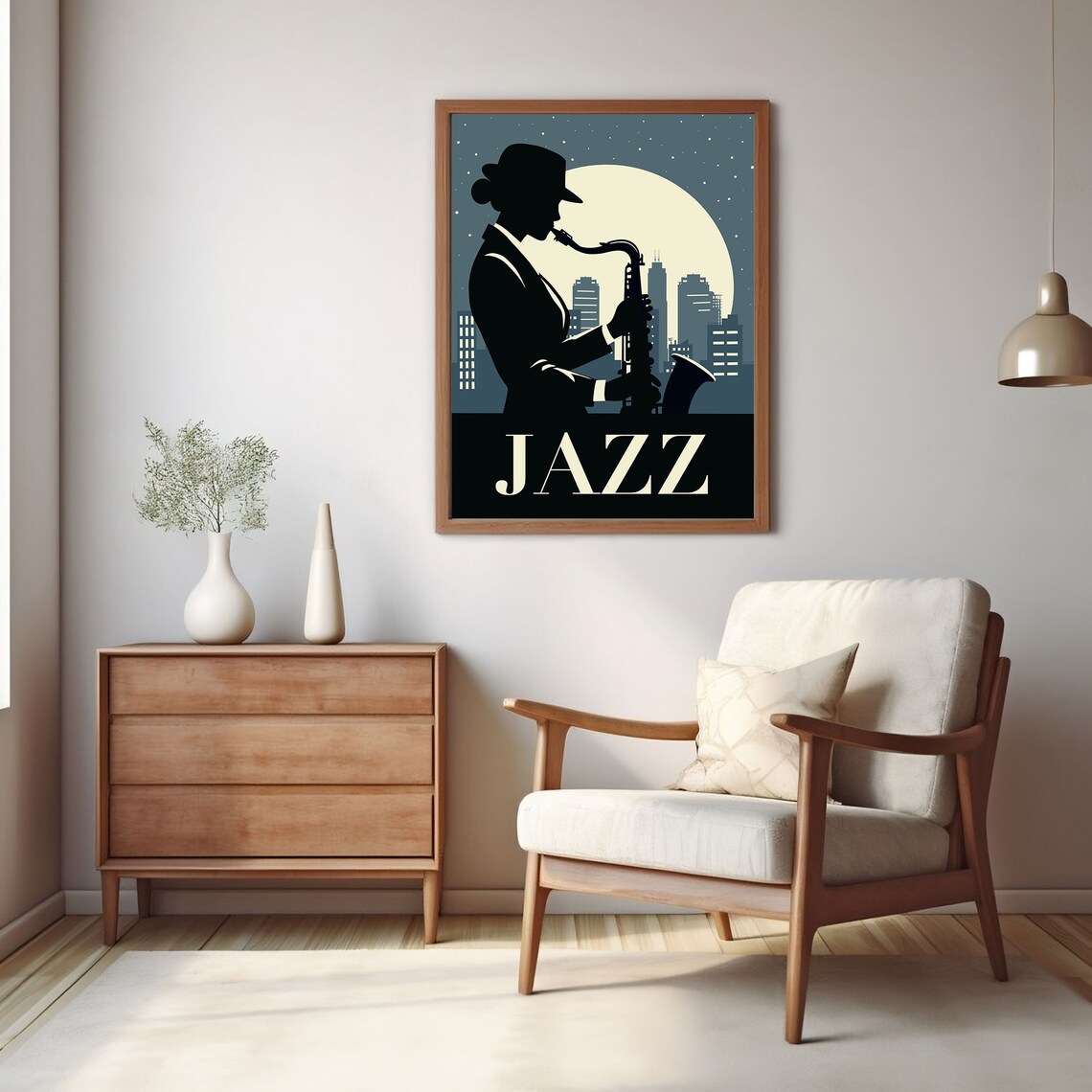 Jazz Saxophonist Woman Silhouette Playing Under the Full Moon Poster - Image 2