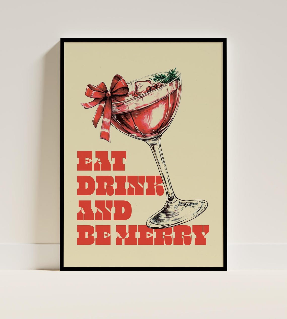 Eat Drink and Be Merry Red Christmas Cocktail Party Decor Poster - Image 4