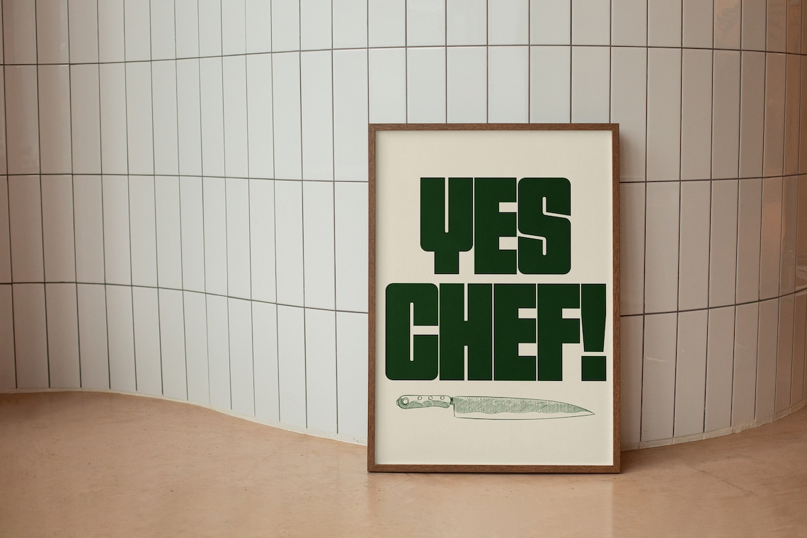 Yes Chef Poster, Mid-Century Kitchen Typography Print - Image 4