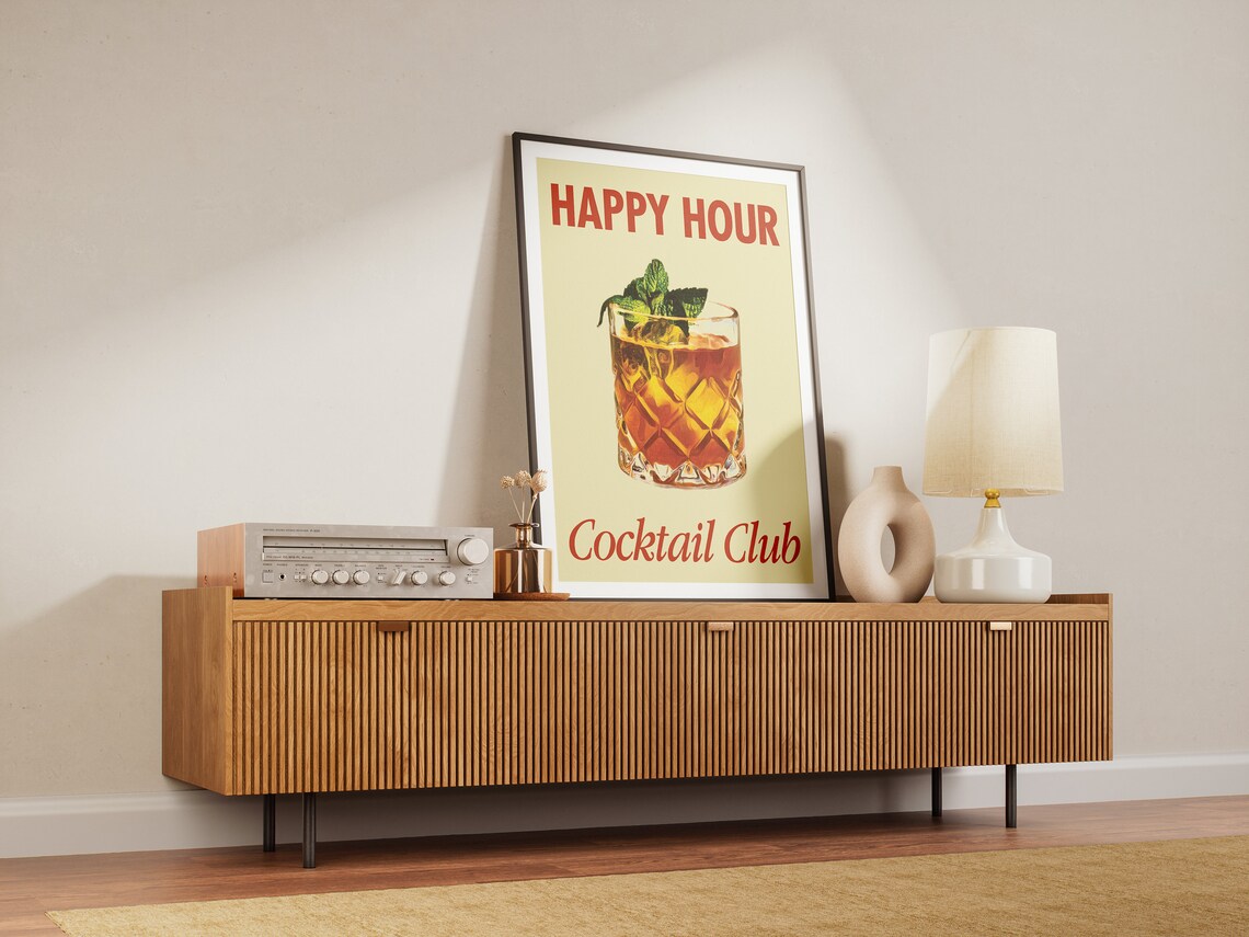 Happy Hour Cocktail Club Retro Whiskey Drink Bar Decor Poster - Image 4