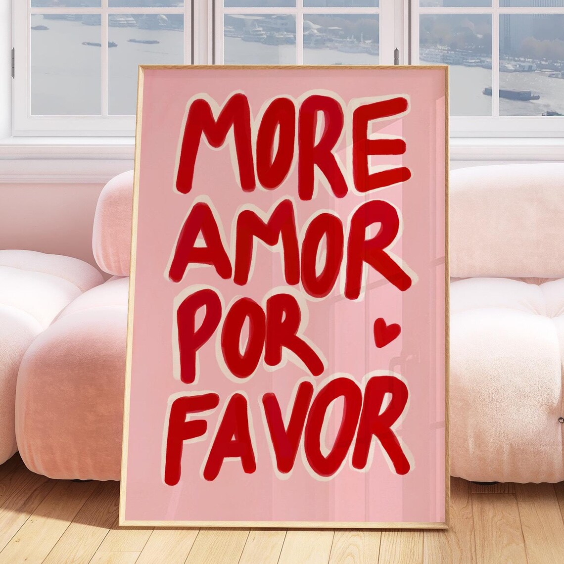 More Amor Por Favor Red Bubble Lettering Pink Retro Typography Poster