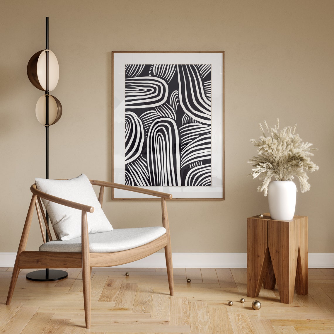 Bold Black And White Curved Lines Optical Abstract Art Poster - Image 4