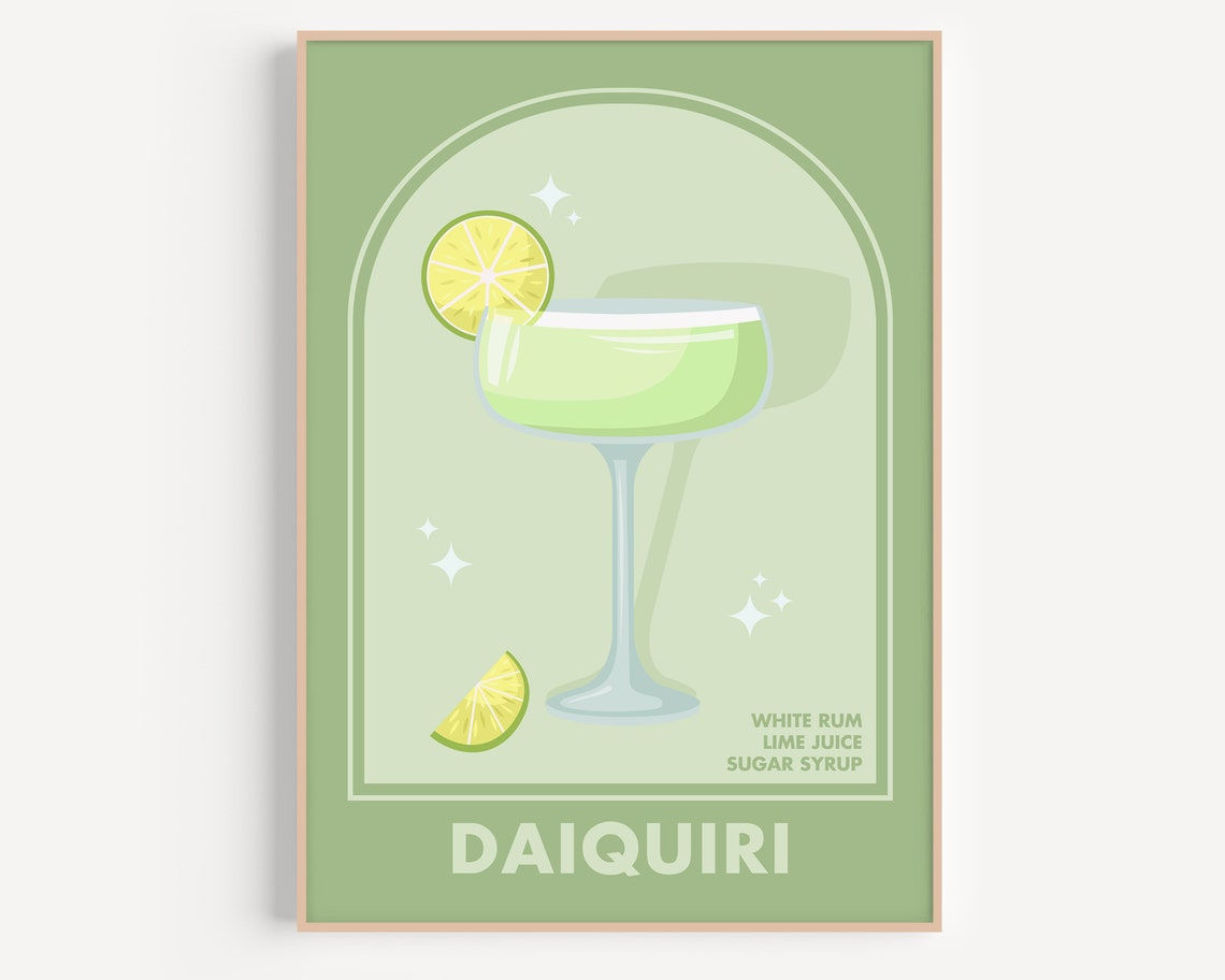 Daiquiri Coupe Retro Cocktail Green Arch Rum Lime Bar Poster