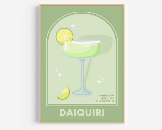 Daiquiri Coupe Retro Cocktail Green Arch Rum Lime Bar Poster