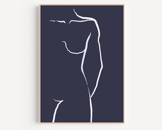 White Female Body Line Drawing Navy Minimalist Figure Poster