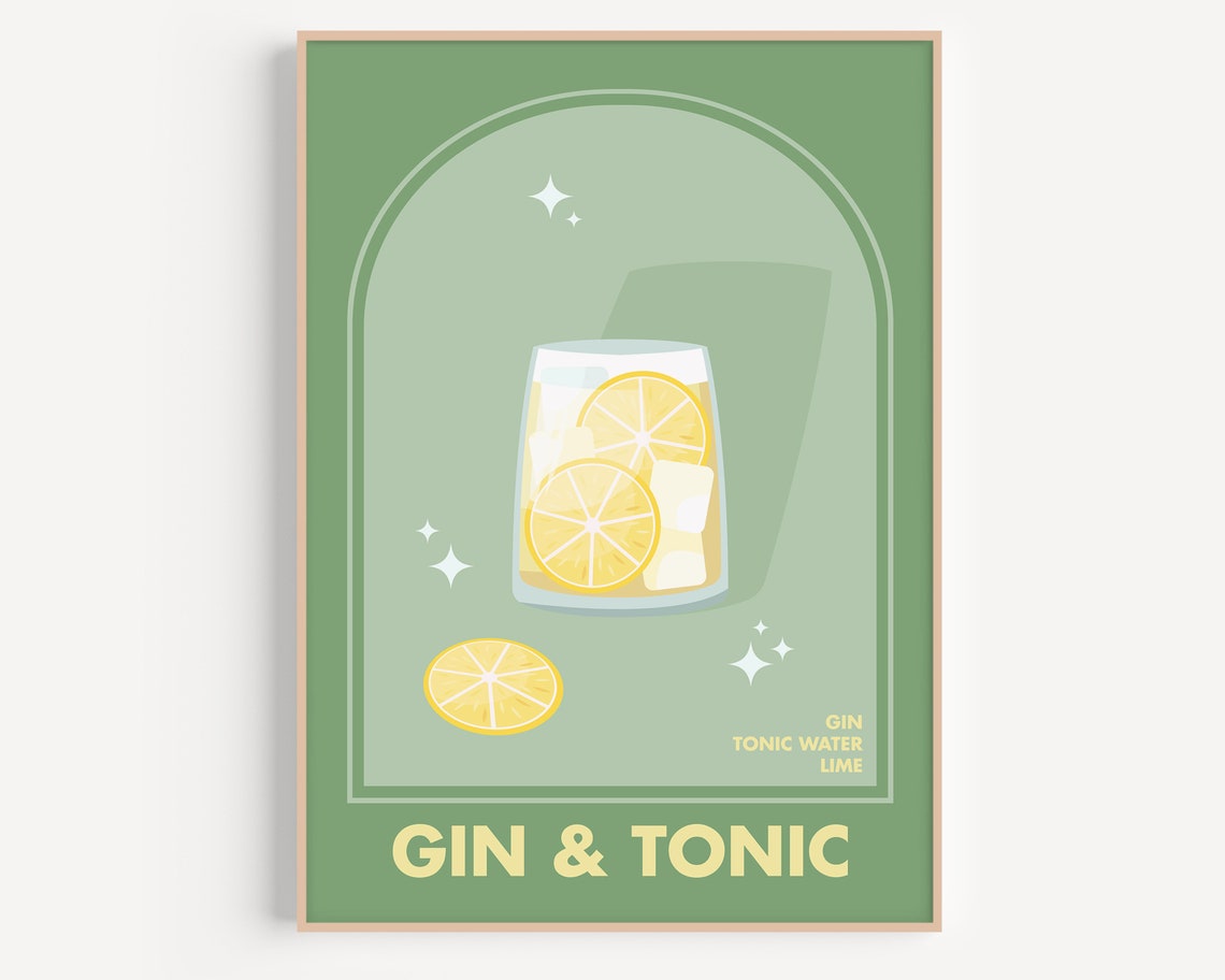 Gin and Tonic Fresh Retro Cocktail Arch Lime Drink Kitchen Poster