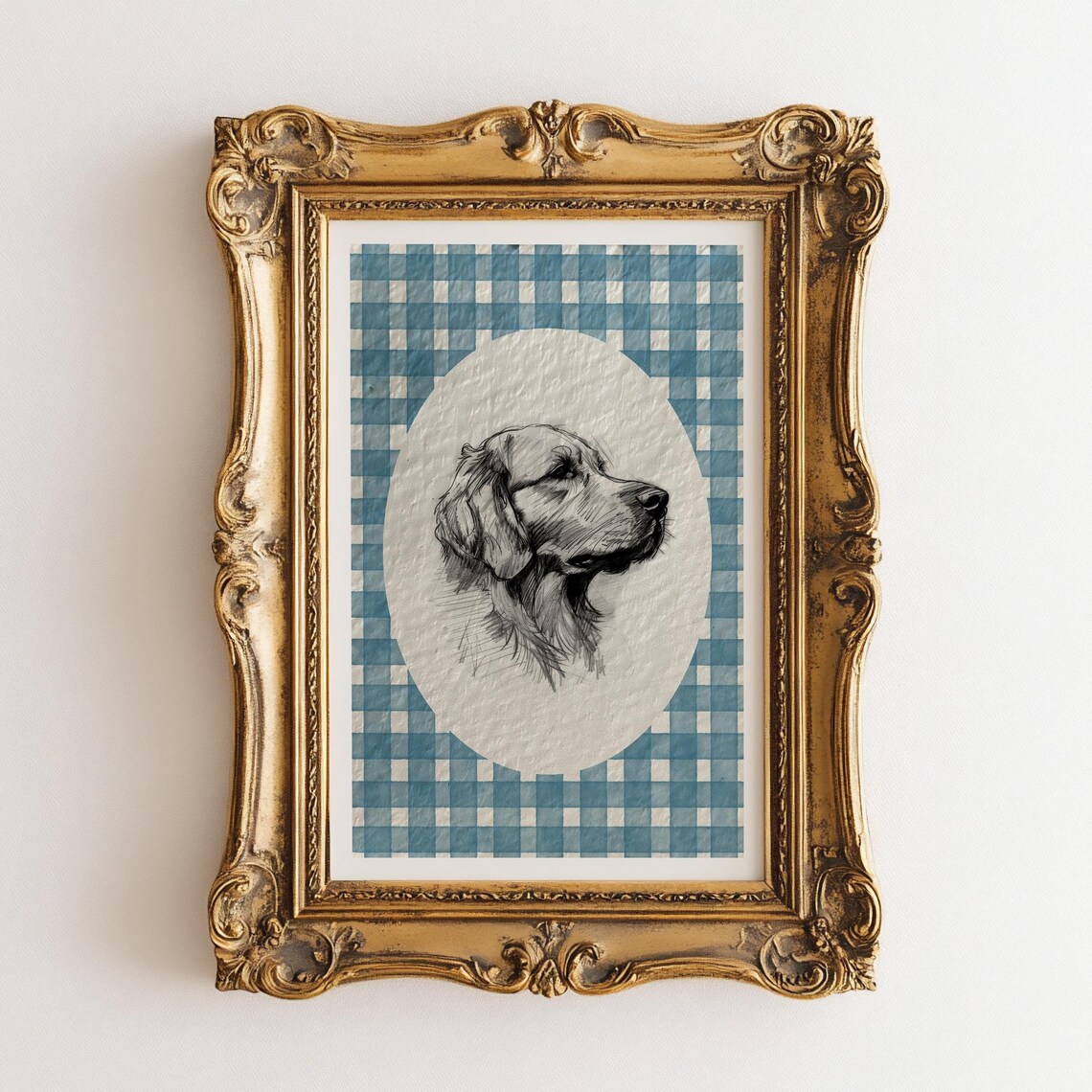 Golden Retriever Watercolor Art Print, Blue Nursery Decor