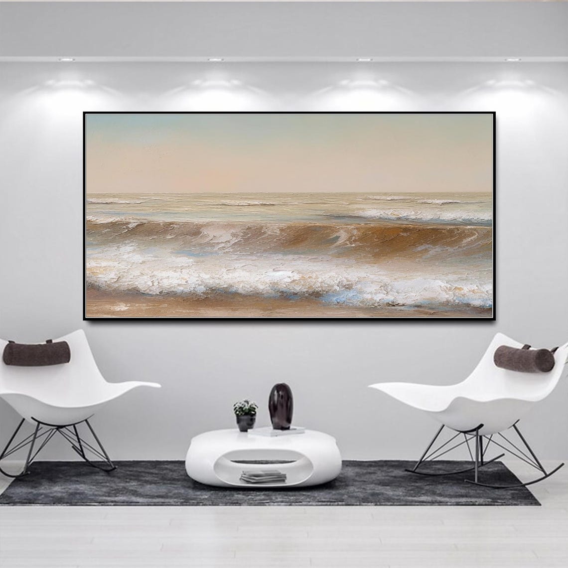 Amber Waves White Foam Ocean Sunset Panoramic Coastal Seascape Poster - Image 3