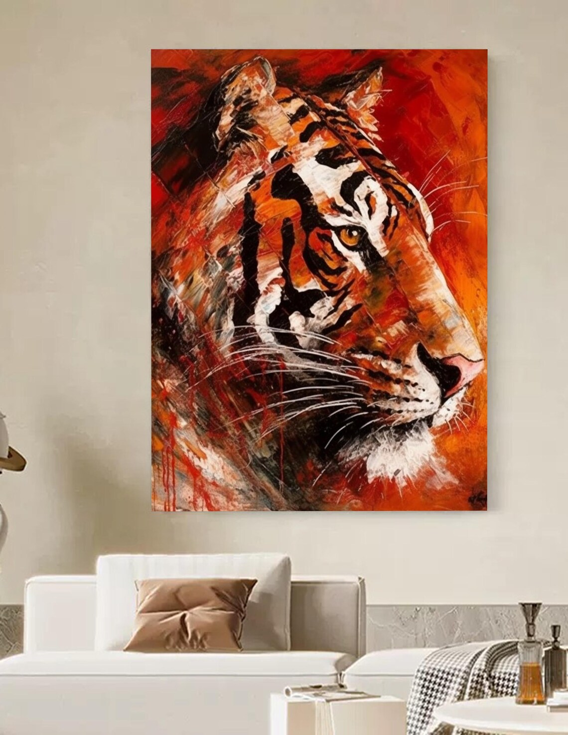 Abstract Fiery Orange Tiger Portrait Impressionist Wild Cat Canvas Wall Art - Image 4