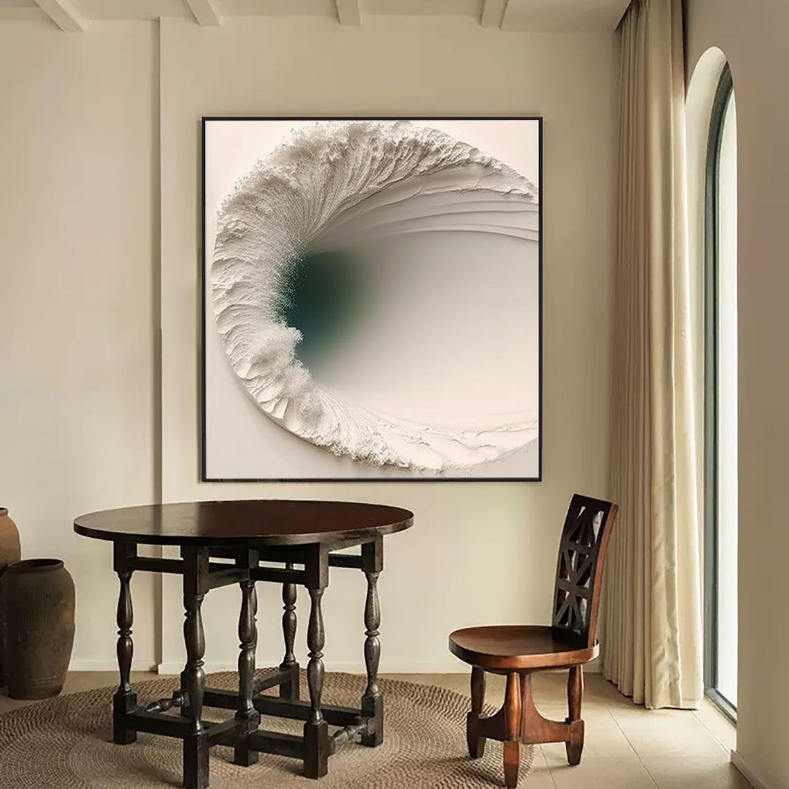 White Ocean Wave Curl Emerald Glow Center Abstract Sea Poster - Image 3