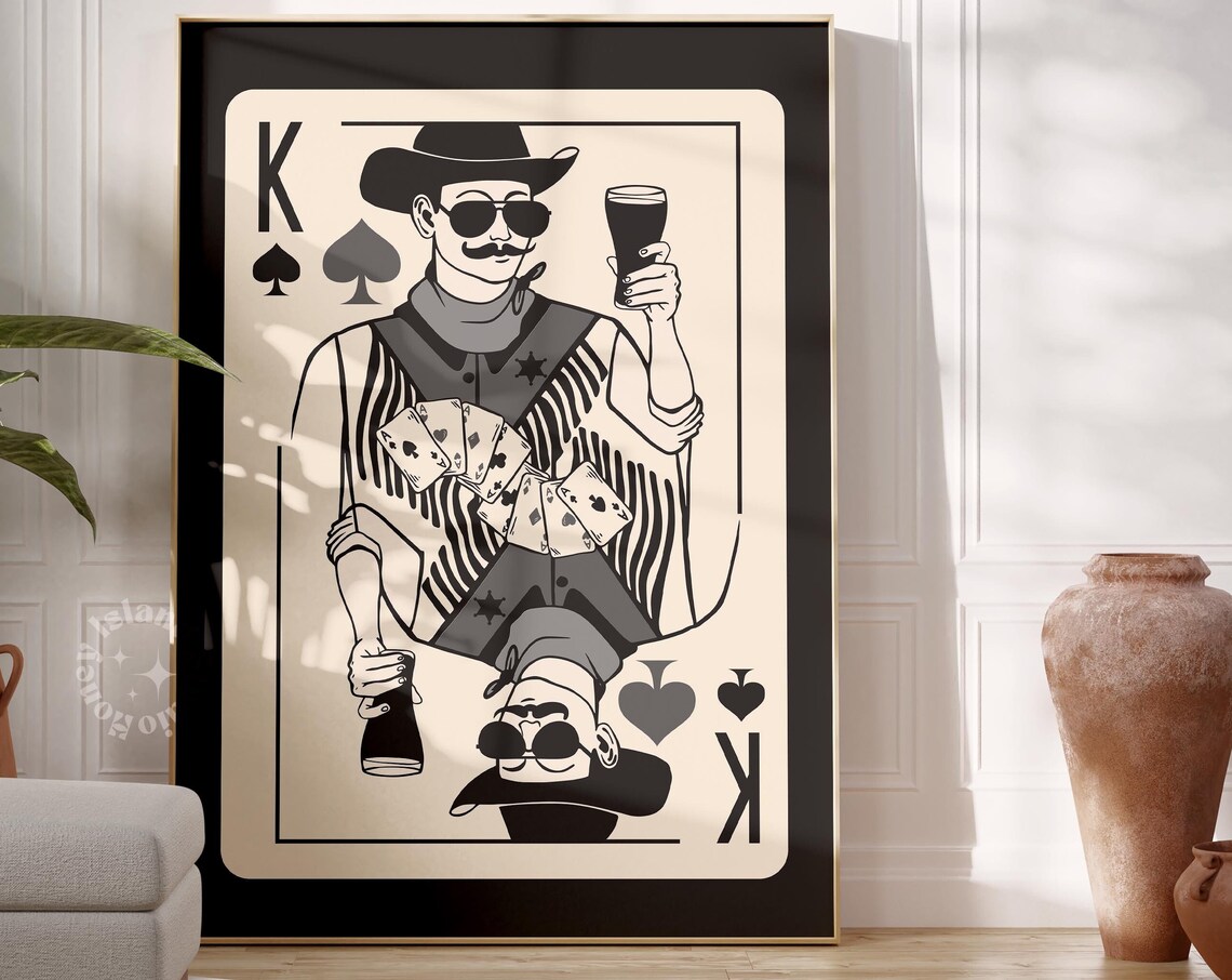 King Playing Cards Cowboy Poker Poster, Western Decor