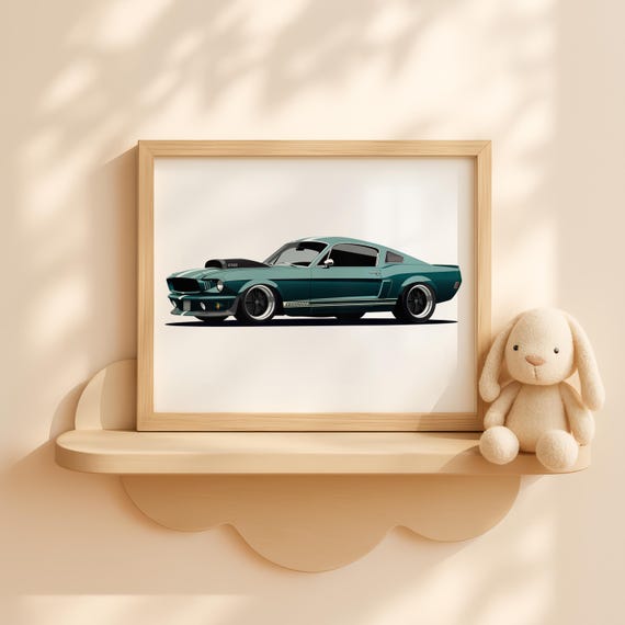 Nursery Green Car Art Baby Boy Room Decor Vintage Vehicle Poster Toddler Print