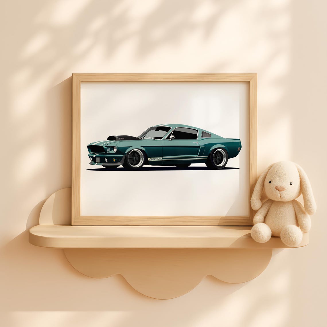 Teal Vintage Mustang Fastback Side Profile Nursery Car Poster