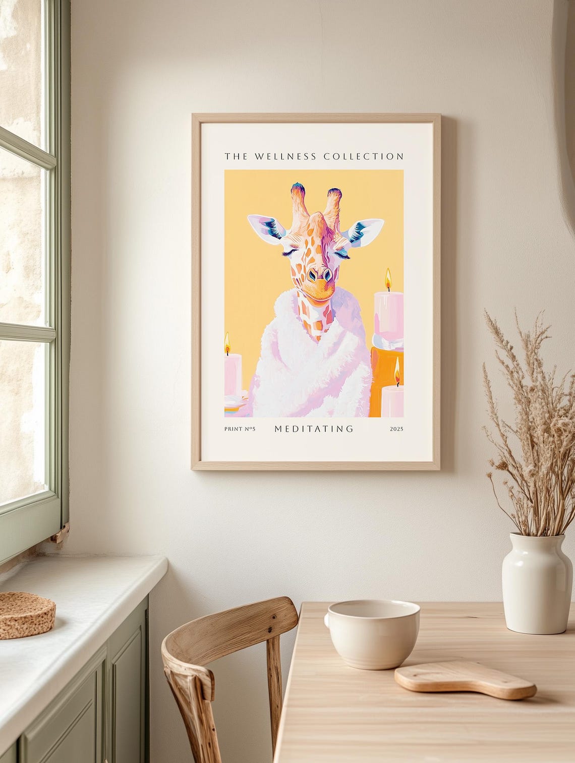 Meditating Giraffe Bathrobe Candles Spa Wellness Funny Poster - Image 2