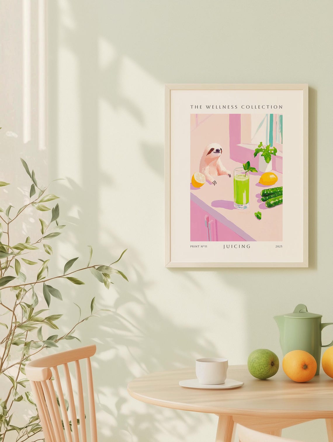 The Wellness Collection No11 Juicing Sloth Kitchen Art Poster - Image 3