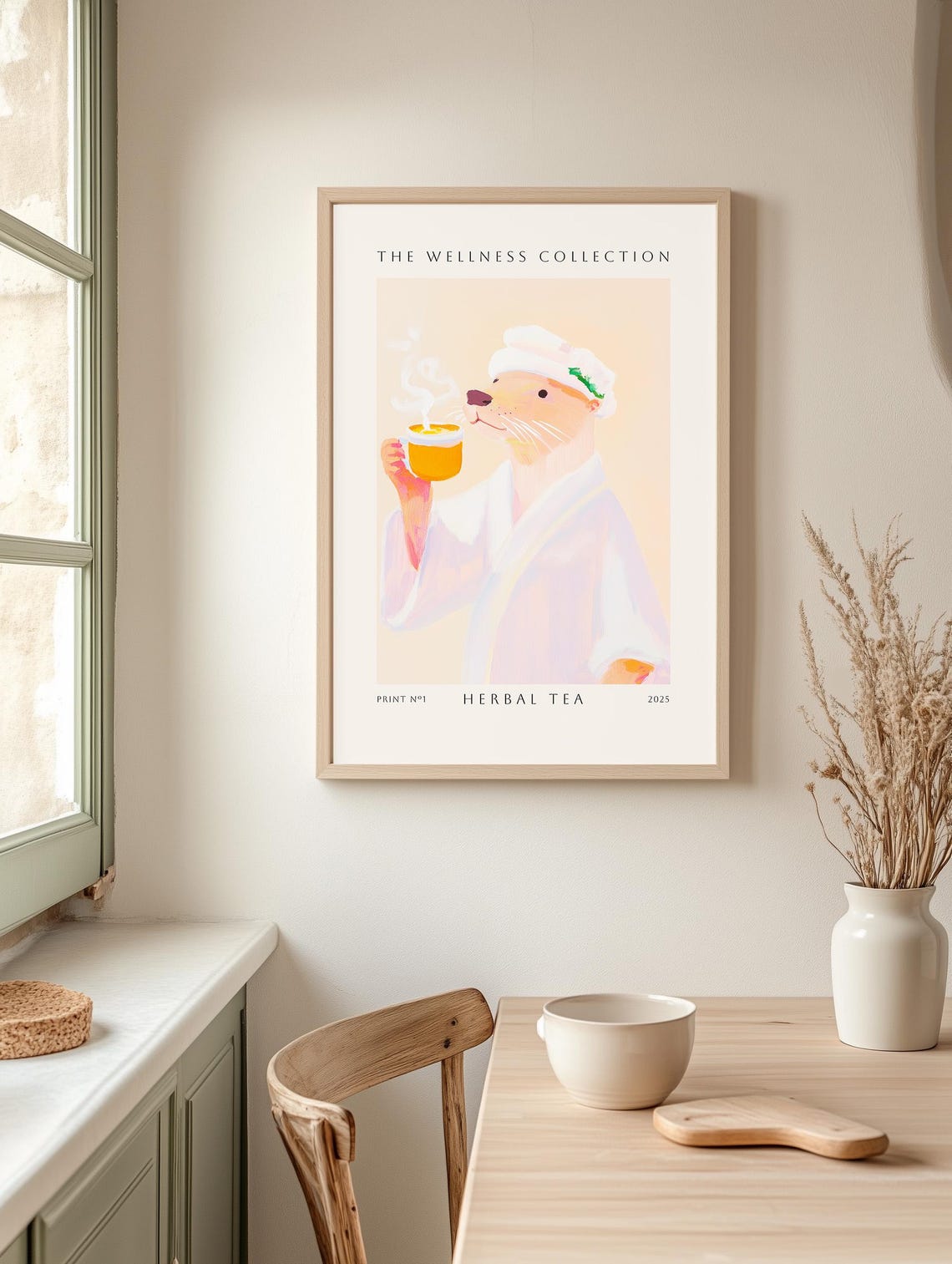 Otter Sipping Herbal Tea Bathrobe Wellness Collection Poster - Image 3