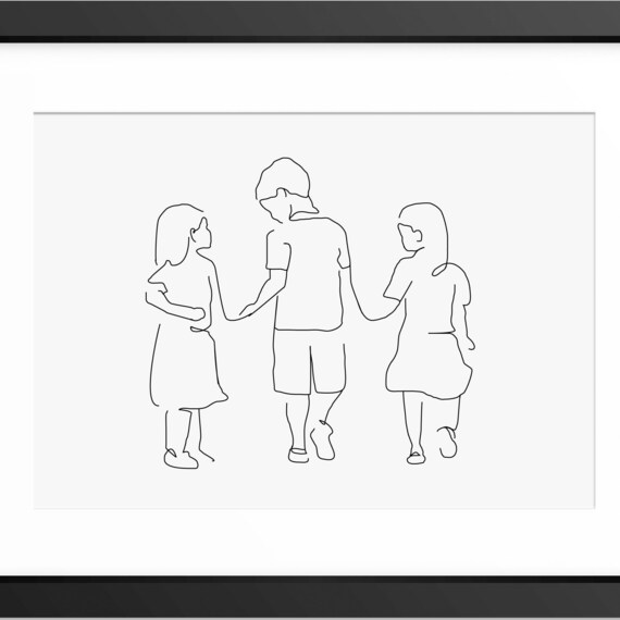 Brother And Sister Print Line Art Line Drawing Family Print Family Illustration Brother And Sister Wall Art Sibling Print